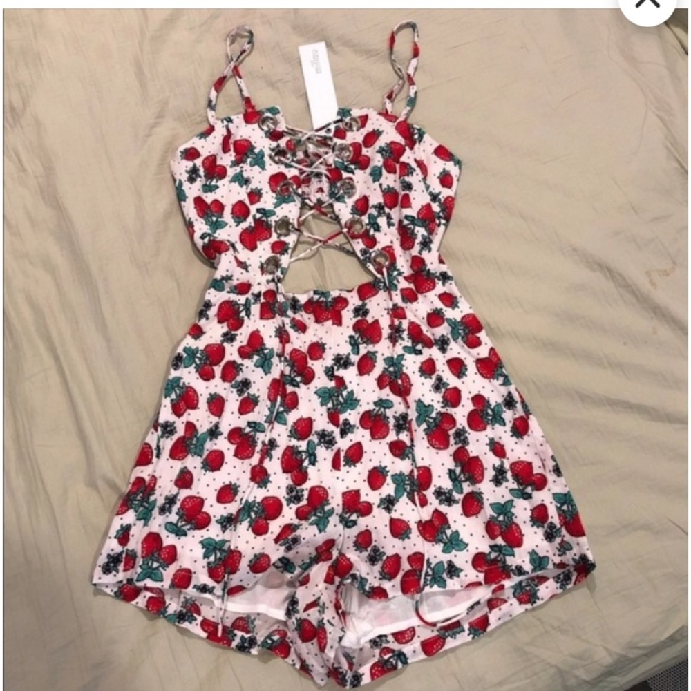 LF Millau Strawberry Lace Up Romper